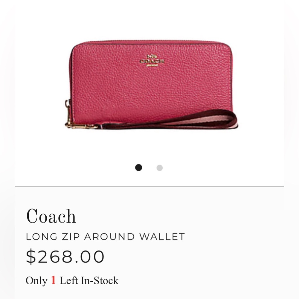 🌟♥️COACH PEBBLE RED AND GOLD ACCENT LONG ZIP AROUND WALLET